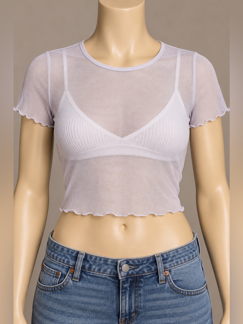 Hollister Y2K Sheer Mesh Crop Top S Lavender Lettuce Edge Baby Tee